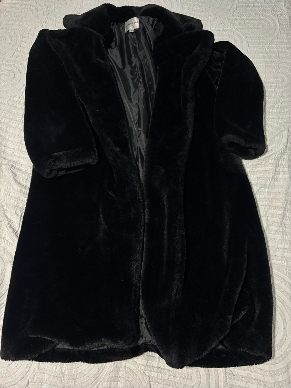 Plush Faux-Fur Long Jacket - Black